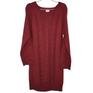 Blue Rain Burgundy Cable Knit Sweater Mini Dress Tunic Size L